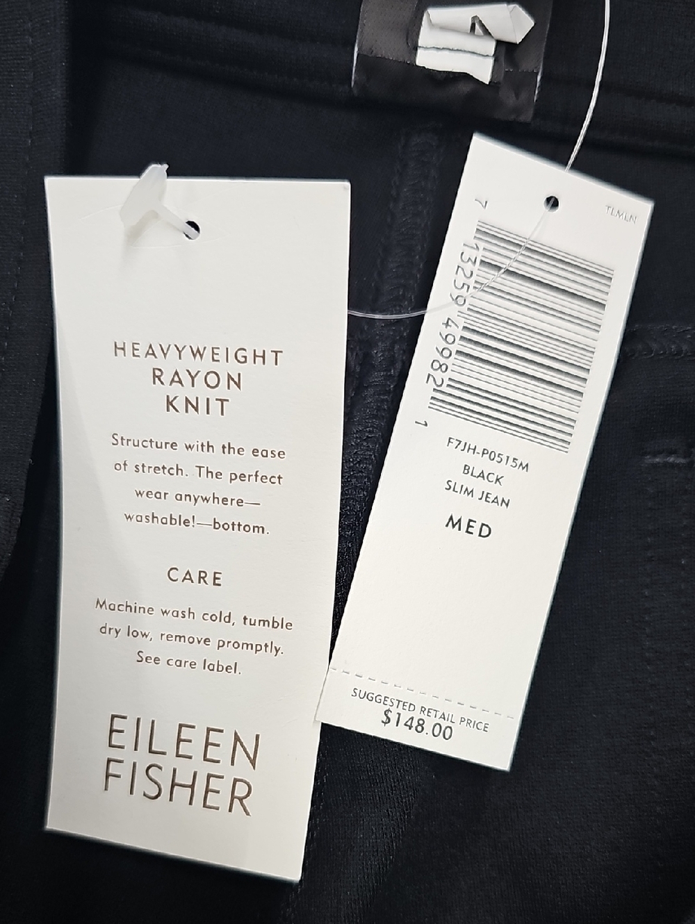 Eileen Fisher Slim Knit Jean, Ponte Rayon Knit, Black, Size Med, NEW - Picture 5 of 8